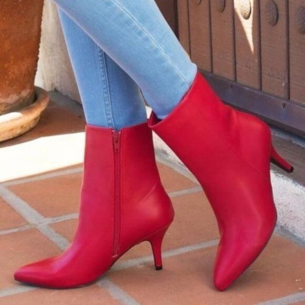 New Women's Qupid Portia Faux Leather Ankle Boots Bootie Shoes Red - Picture 5 of 13